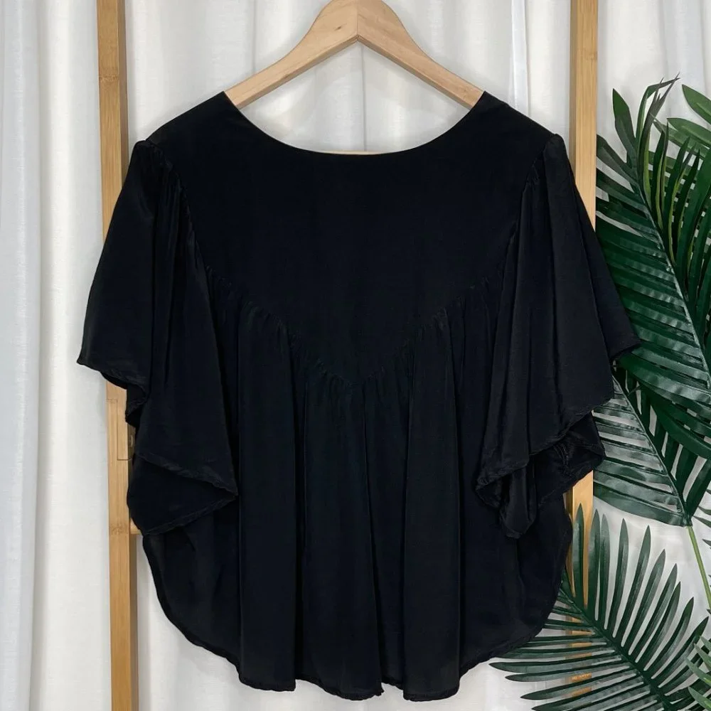 Gorman Black Draped Jacket Size M Short Sleeve Gathered Open Evening Womens - Picture 2 of 10